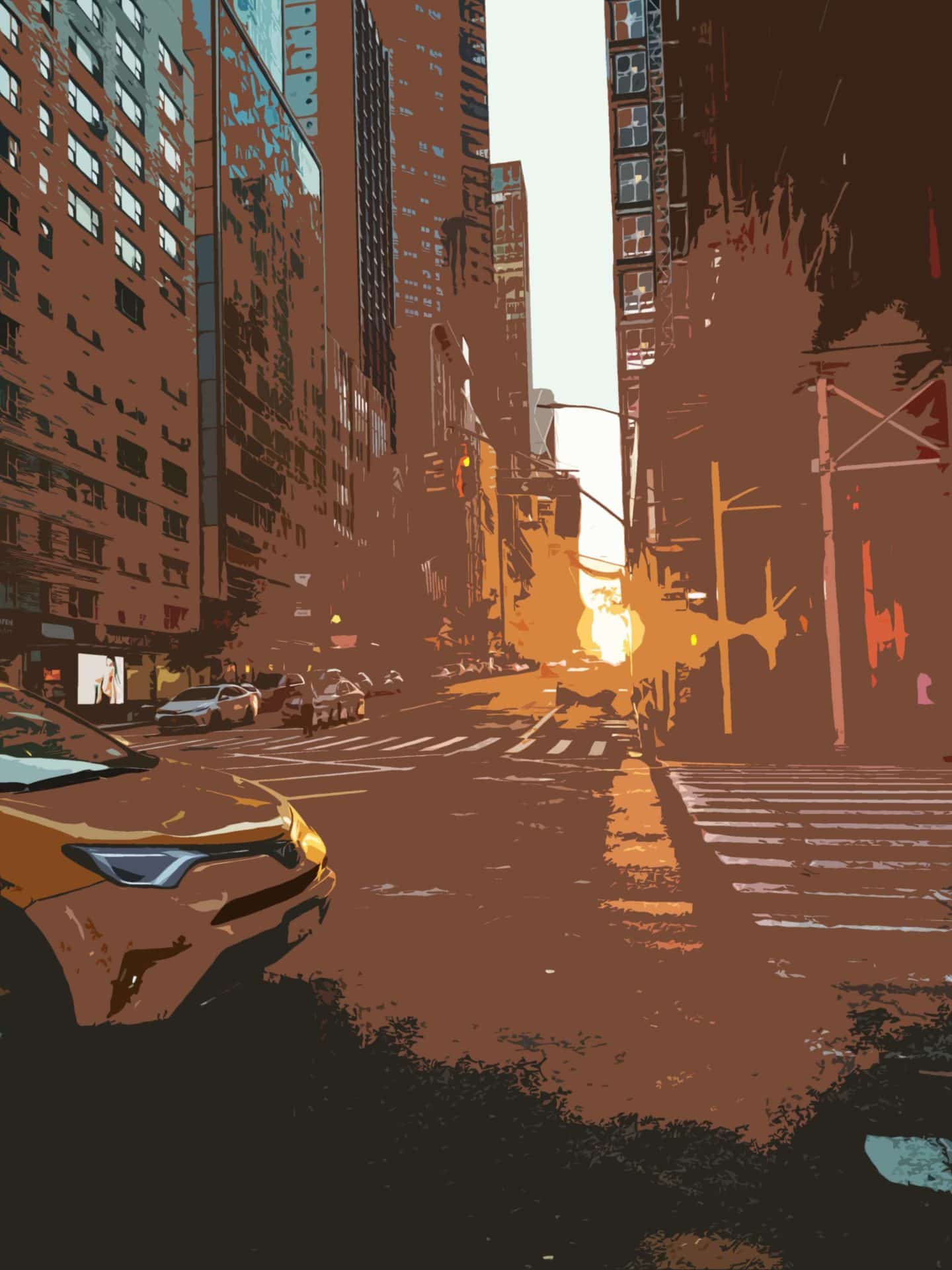 New York street by sunset Brun veggbilde fra Nordic Art- Npd