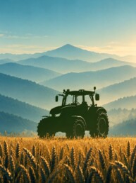 Grønne enger veggbilde med traktor fra Dahlia Design