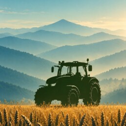 Grønne enger veggbilde med traktor fra Dahlia Design